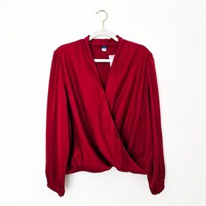Old Navy Wrap Blouse‎ Women Large Red NWT Surplice Long Sleeve V-Neck Top